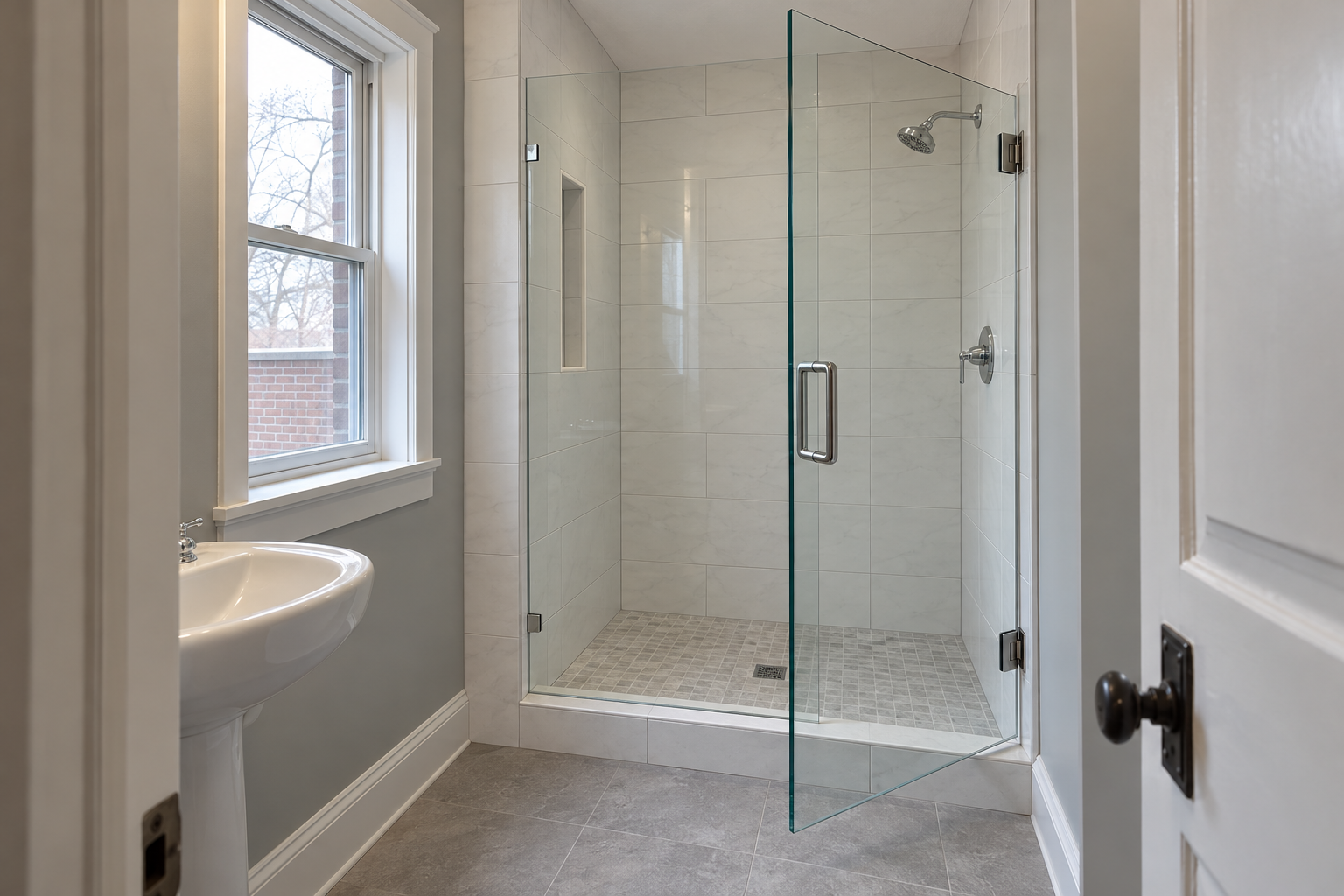 shower remodel with frameless glass in a Dayton bathroom