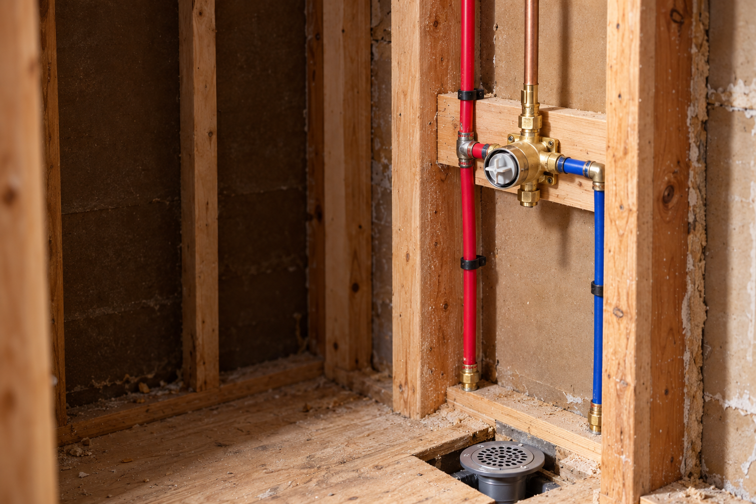 shower valve rough-in during a conversion